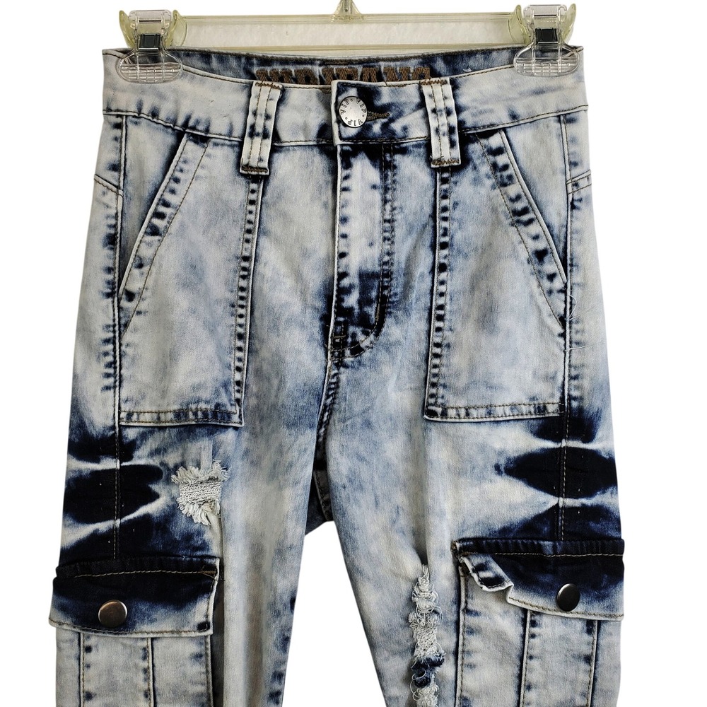 V.I.P. Jeans Acid Wash Cargo Distressed Joggers Women's Size 0